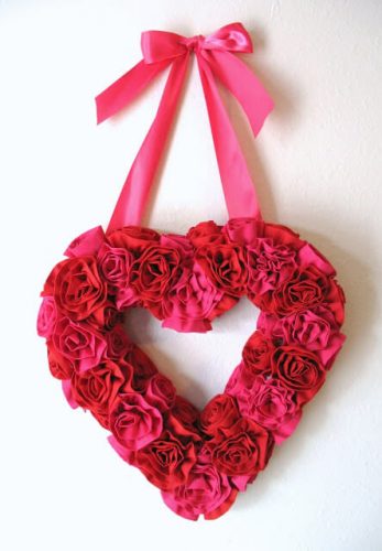 Fabric Flower Valentine Wreath