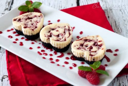 Heart Shaped Mini Raspberry Swirl Cheesecake - Valentine's Day Dessert Recipes