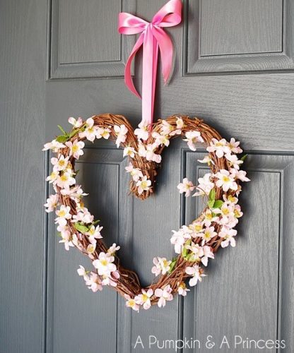 Pink Heart Grapevine Wreath