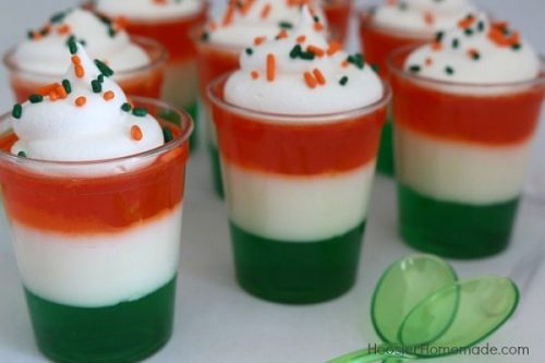 Irish Jello Shots in the colors of the Irish flag - St. Patrick's Day Desserts