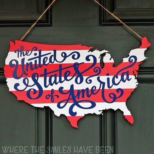 Patriotic USA Map Wooden Door Hanger