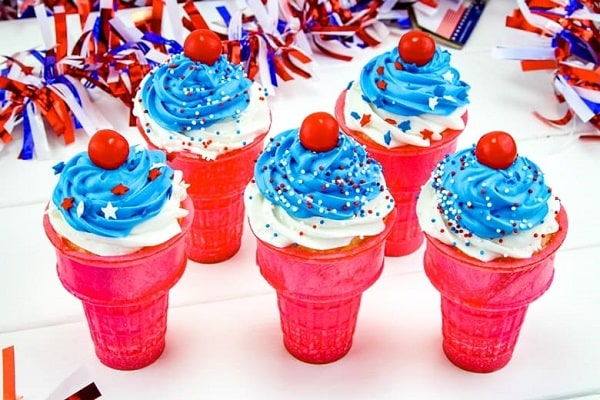 4th of July Ice Cream Cone Cupcakes - 4th of July Dessert Idea with Ice Cream